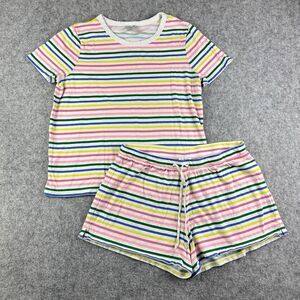 J Crew Short Sleeve Shorts Pajama Set Womens S Stripe Colorful Cotton Lounge*